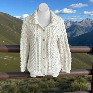 Vintage Fisherman Knit Handmade Cable Knit Collared Cardigan Sweater